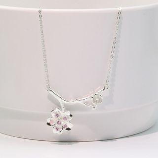 Sakura Pendant Alloy Necklace Silver & Pale Pink - One Size