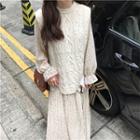 Cable Knit Sweater / Long-sleeve Floral Maxi Shirt Dress
