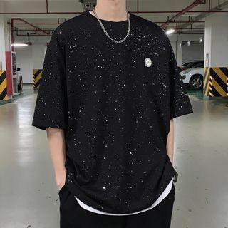Elbow-sleeve Spot Print T-shirt