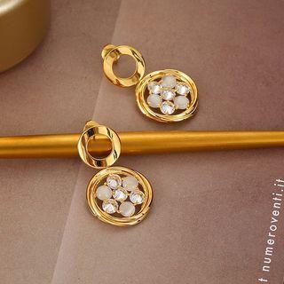 Flower Rhinestone Alloy Dangle Earring E10575 - 1 Pair - Gold - One Size