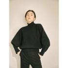 Mock-neck Dolman-sleeve Knit Top Black - One Size