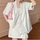 Elbow-sleeve Single-breasted Blazer / Spaghetti Strap Bow Mini Dress