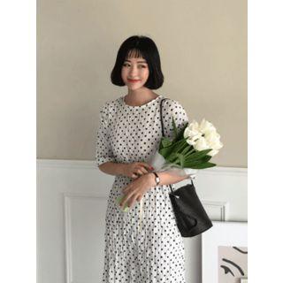 Slit-side Polka-dot Midi Dress