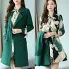 Set: Long-sleeve Printed Mini A-line Dress + Button Coat