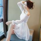 Off-shoulder Smocked Long-sleeve Mini A-line Dress