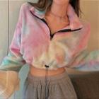 Cropped Half-zip Tie-dye Sweatshirt Pink & Blue & White - One Size