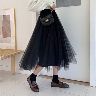 Reversible Mesh Overlay Midi Velvet Skirt Black - One Size
