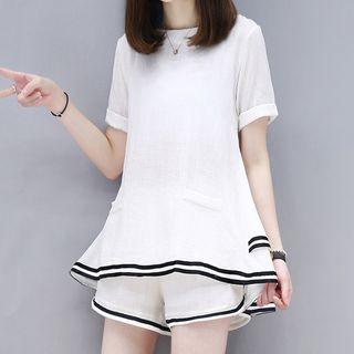 Set: Short-sleeve T-shirt + Contrast Trim Shorts