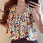 Sleeveless Floral Top Floral - Red & Pink & Blue - One Size