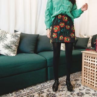 Fringed Flower Pattern Miniskirt