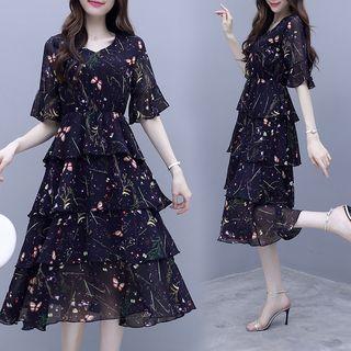 V-neck Floral Cake Dress