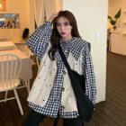 Long-sleeve Plaid Blouse / Knit Vest