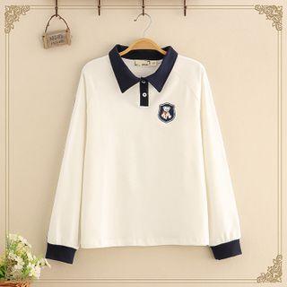Long Sleeve Bear Embroidered Polo Shirt