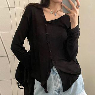 Long-sleeve Asymmetrical Top / Wide-leg Pants