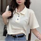 Short-sleeve Cropped Polo Shirt Off-white - One Size