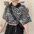 Zebra Printed Short-sleeve Polo-shirt As Figure - One Size