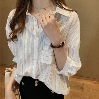 Elbow-sleeve Stripe Loose Fit Shirt