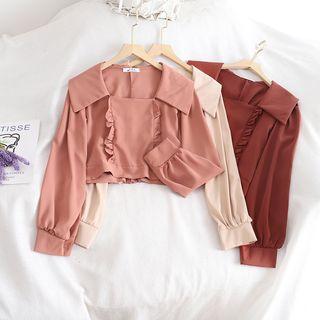 Ruffle Trim Cropped Blouse