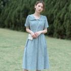 Short-sleeve Wide-collar Frill Trim A-line Midi Shirtdress