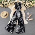 Sleeveless Tie-waist Print Wide Leg Jumpsuit