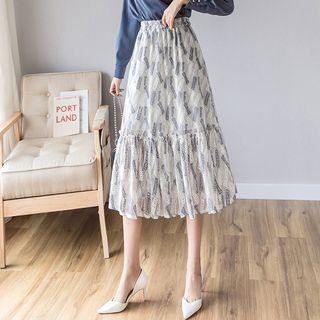 Lettering Lace Midi A-line Skirt