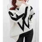 Turtleneck Letter Sweater Ivory - One Size