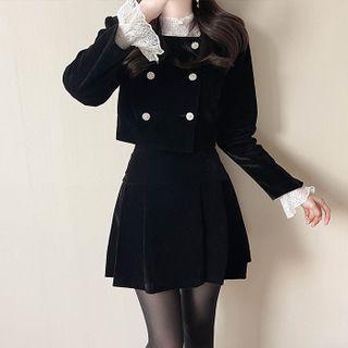 Velvet Crop Jacket & Pleat Miniskirt Set