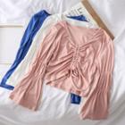 Bell-sleeved Drawstring Crop T-shirt