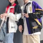 Couple Matching Colour Block Embroidered Windbreaker