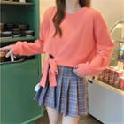 Long-sleeve Plain Tie-front Cropped Top