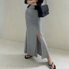 High-waist Ruched Side-slit Semi Skirt