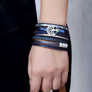 Tree Faux Pearl Faux Leather Layered Bracelet