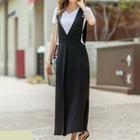 Sleeveless V-neck Slit-side Dress Black - One Size