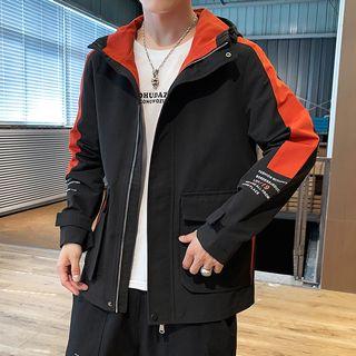 Color-panel Zip Hooded Cargo Jacket