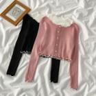 Mock Two-piece Cold-shoulder Ruffle Trim Cardigan