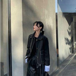 Contrast Stitching Faux Leather Jacket
