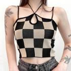 Strappy Checkered Cropped Camisole Top