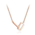 925 Sterling Silver Plated Rose Gold Simple Fashion Double Rectangular Necklace Rose Gold - One Size