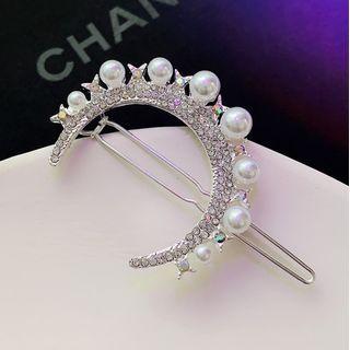 Faux Pearl & Rhinestone Hair Pin As Shown In Figure - One Size