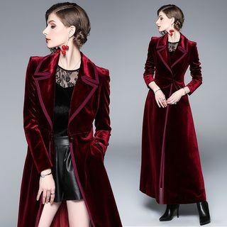 Single-breasted Velvet Long Coat