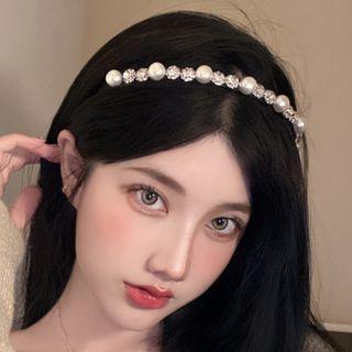 Faux Pearl Rhinestone Headband White - One Size