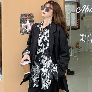 Plain Single-breasted Blazer / Tie-dye Print Shirt
