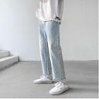 Washed Distressed Straight-leg Jeans