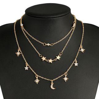 Alloy Moon & Star Layered Necklace