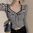 Striped Knit Cropped Top Black & White - One Size