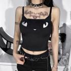 Cat Embroidered Cropped Camisole Top