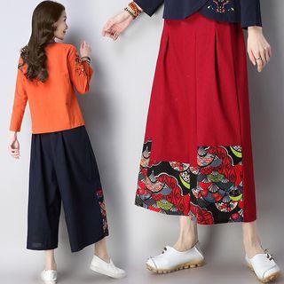 Patterned Panel Wide-leg Cropped Pants