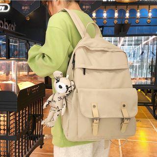 Bear Charm Buckled Nylon Backpack