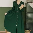 Sailor Collar Long-sleeve Button Midi A-line Dress