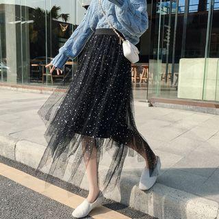 Midi Sequined Mesh Skirt